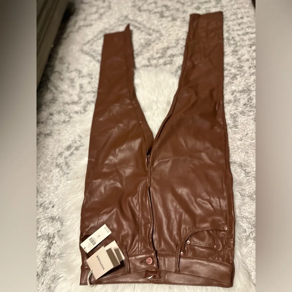 RARE MOTHER Rail Skimp Coated Pants NWT 28 High Rise Leather Look Straight Leg